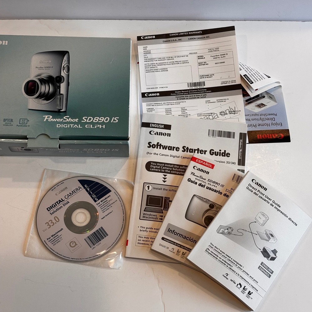 Canon‎ PowerShot SD890 IS Digital ELPH Box Manuals and Software Disk Only